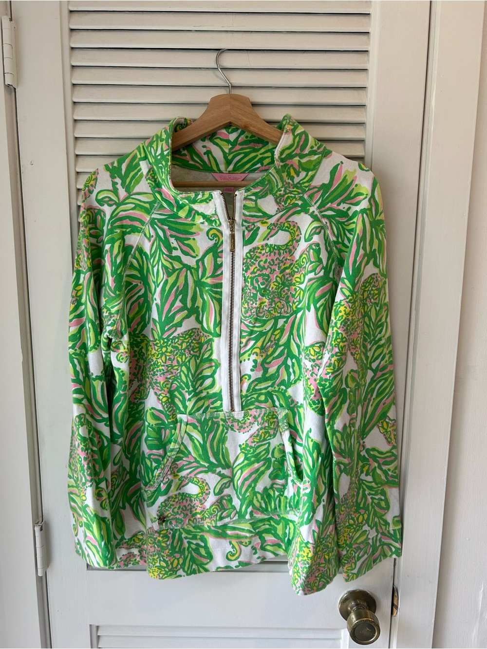 Lilly Pulitzer Green Pink White Printed V-Neck Sweater